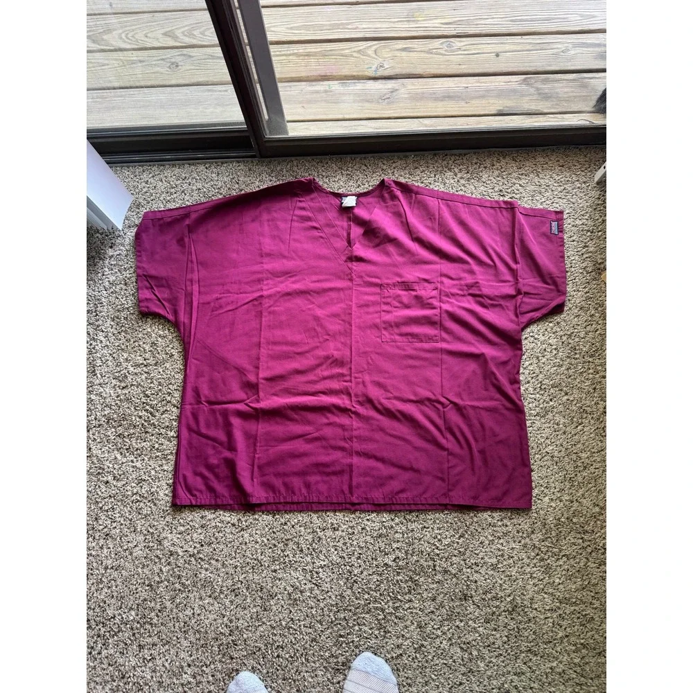 Cherokee Workwear Scrub Set 3XL Wine Burgundy V-Neck Top Drawstring Cargo Pants
